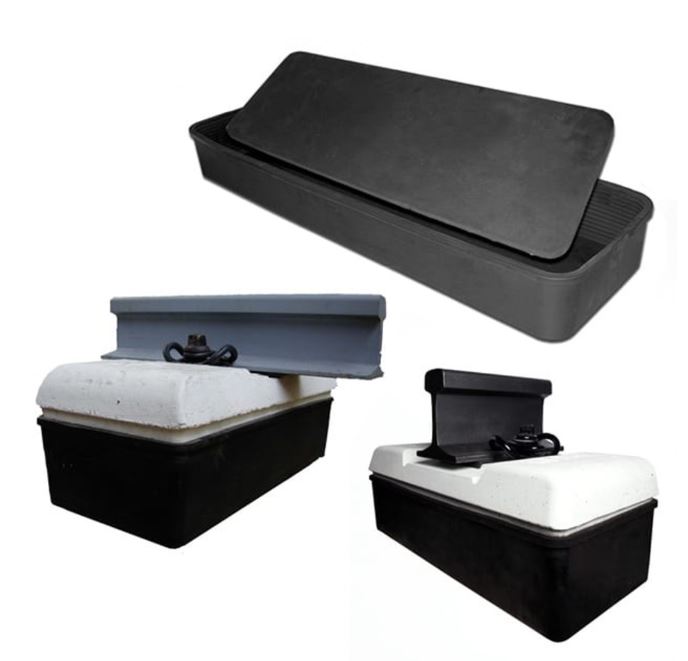 Chaussons en caoutchouc pour rails dormants biblock sans barre de connexion