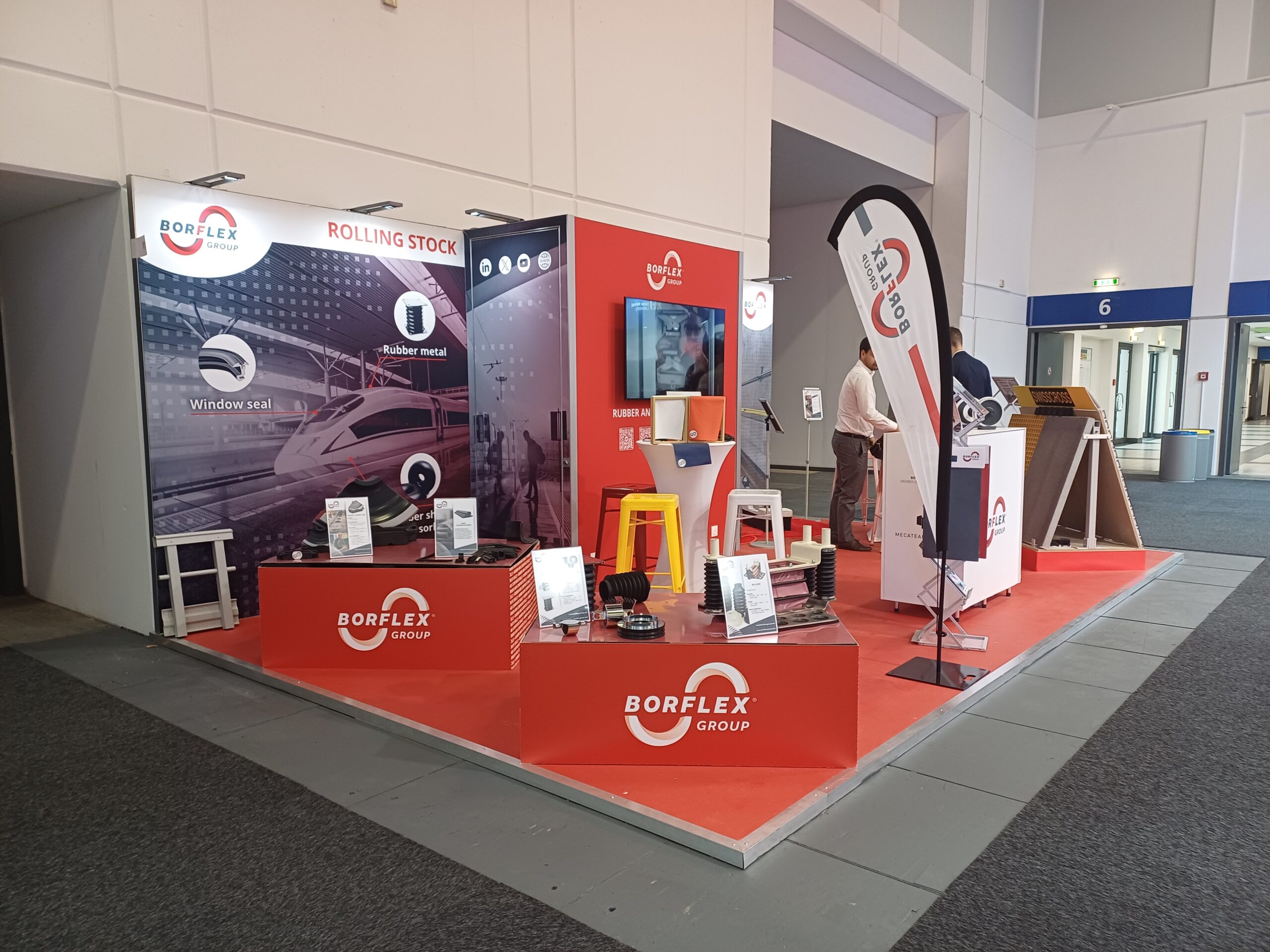 stand entreprise BORFLEX au salon INNOTRANS 2024 à Berlin. pièces etchniques pour le matériel roulant et l'infrastructure ferroviaire.
